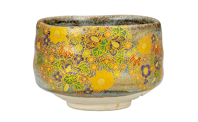 九谷焼　 抹茶碗　花詰　a03 