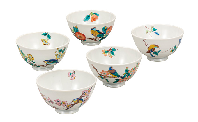 九谷焼　 5客軽量飯碗　花鳥絵変り　a02 