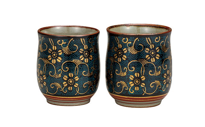 九谷焼　 組湯呑　青粒鉄仙　a03 