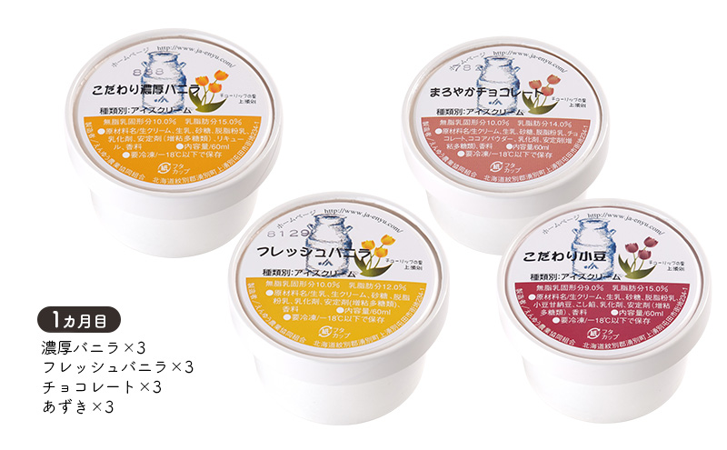 湧別町 4カ月 お勧め返礼品 定期便 スイーツ お肉 牛肉 グルメ ステーキ用 アイスクリーム 鮭とば 珍味 たらばがにラーメン サーロイン リブロース 