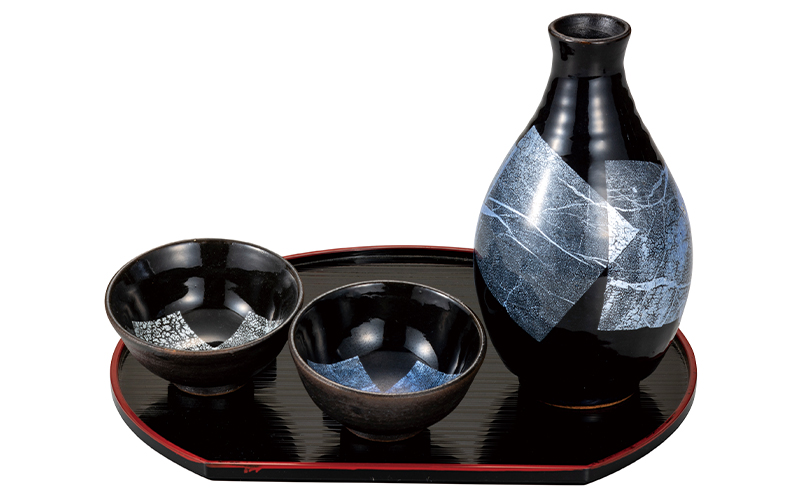 九谷焼　 晩酌揃　銀彩（盆付） 