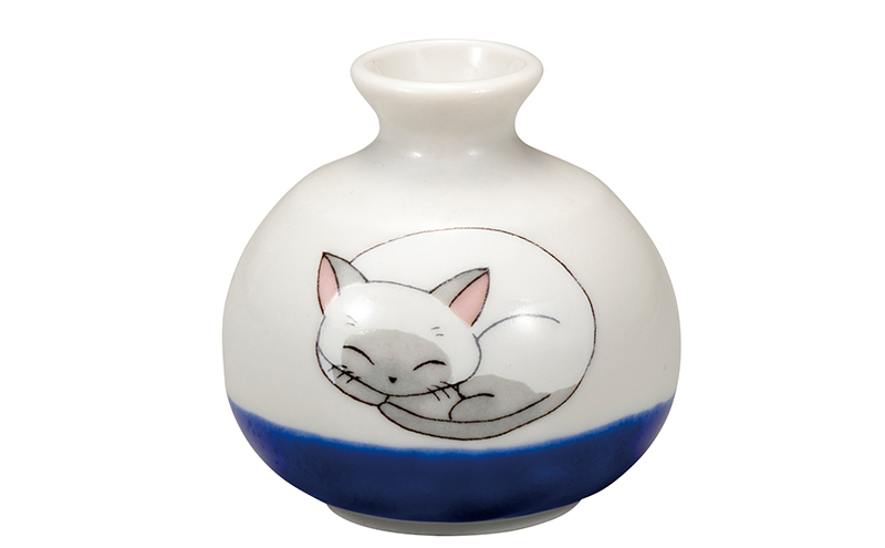 九谷焼　1.8号小つぼ花生　眠り猫　しろ 