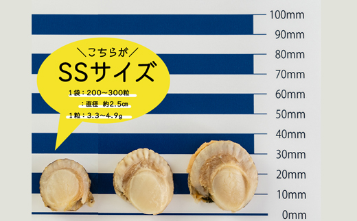 北海道産 ボイルベビーホタテ SSサイズ 2kg（1kg×2袋、1袋あたり200～300個） 加熱用 ほたて ホタテ 帆立