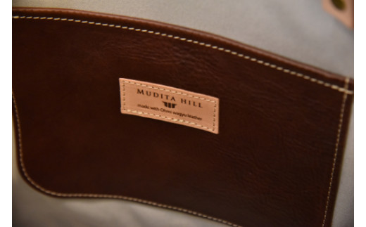 近江牛レザーと地産帆布で作った２ポケットトートバッグ　ダークウォルナット【CC25W】