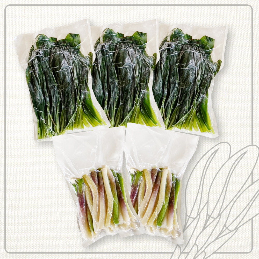 行者にんにくグリーン行者・ホワイト行者 計5袋（葉部・茎部）【20010