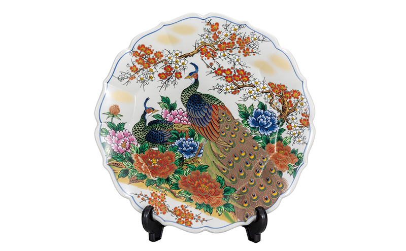 九谷焼　10号飾皿　牡丹孔雀（皿立付） a05 