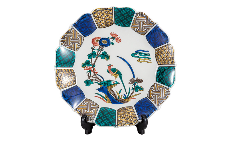 九谷焼　10号飾皿　古九谷花鳥（皿立付） a05 