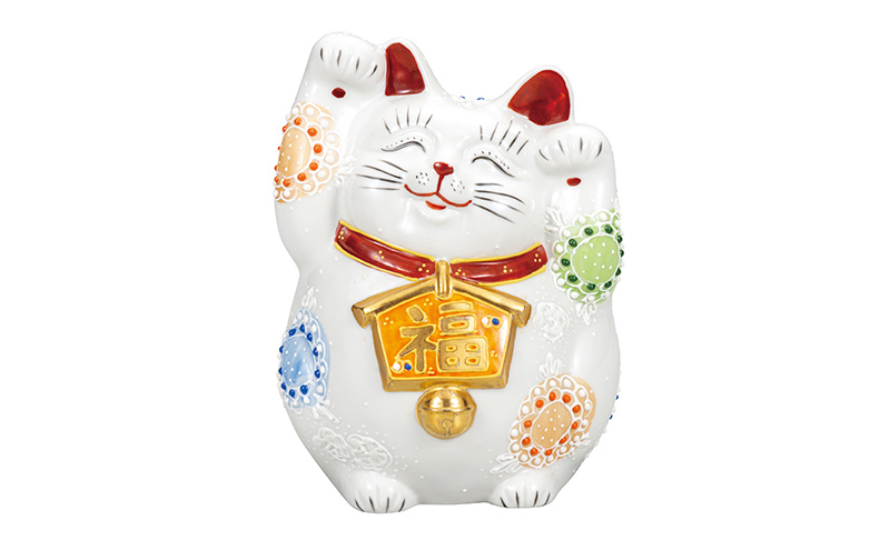 九谷焼　4.5号絵馬招き猫　白盛　a05 