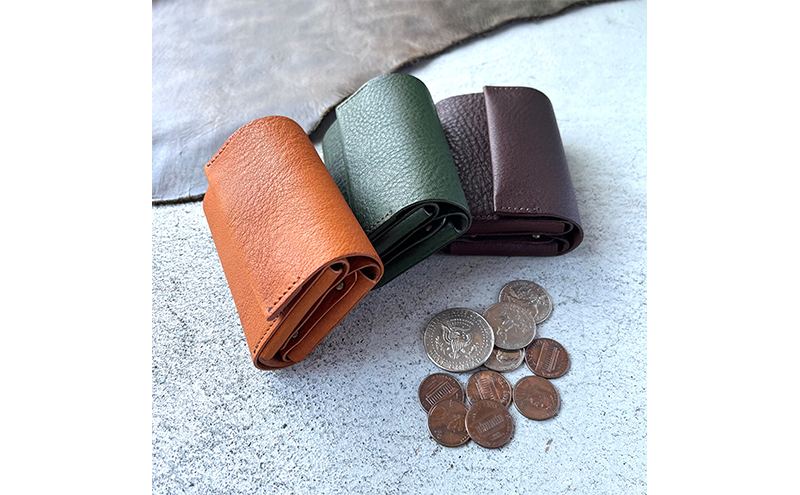 本革 三つ折りミニ財布 シボ入り栃木レザー ファッション小物 革