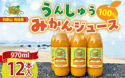 ZJ6061_和歌山有田産100% うんしゅうみかんジュース 970ml × 12本セット