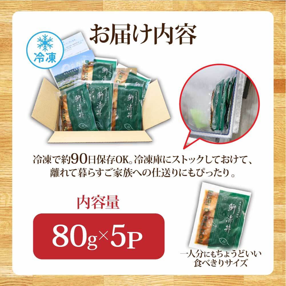 KYF032　【CF-R5cbs】 「ブリの漬け丼の素」1食80g×5P《迷子のブリを食べて応援 養殖生産業者応援プロジェクト》