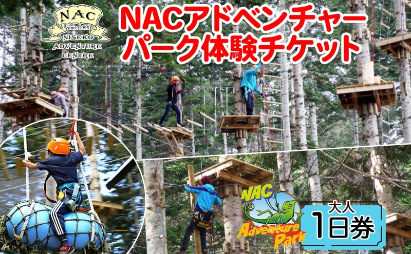 北海道 NAC アドベンチャー パーク 大人 1日券 1枚 アウトドア アクティビティ アトラクション 冒険 ジップライン 体験チケット バンジージャンプ 子供 大人 夏季 冬季 観光 ひらふ ニセコ 野外 アドベンチャーセンター 