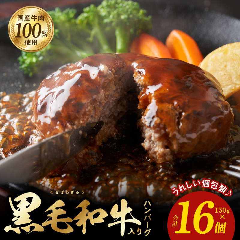 大阪府泉佐野市のふるさと納税 黒毛和牛入り 国産牛肉100％ ハンバーグ 150g×16個【個包装 ハンバーグ 牛肉 はんばーぐ 小分け 惣菜 冷凍 一人暮らし 数量限定】 G1735
