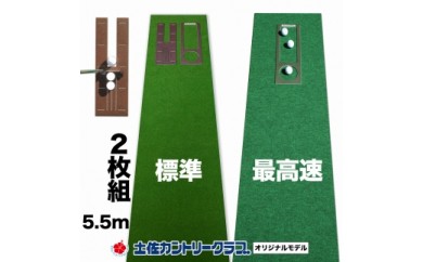 PGS041　ゴルフ練習セット・標準＆最高速（45cm×5.5m）2枚組パターマット（土佐カントリークラブオリジナル仕様）