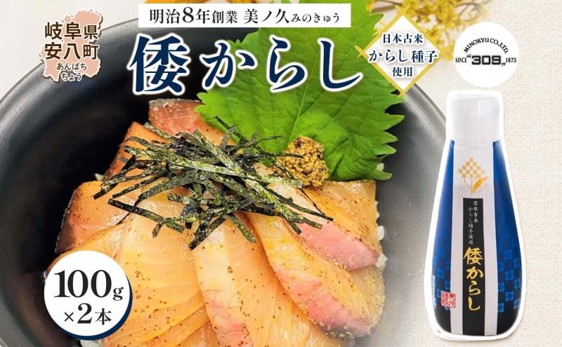  美ノ久 倭からし 100g×2本 和カラシ 和からし からし 調味料 アレンジ 香辛料 風味豊か 肉料理 野菜料理 魚料理 浅漬け 漬物 常備 すっきり 辛い 馴染みやすい 使いやすい 便利 万能 万能調味料 お取り寄せ ご当地 送料無料 岐阜県 安八町
