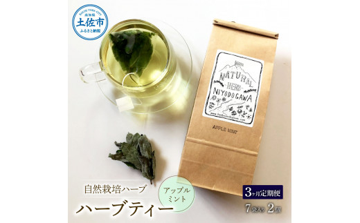【高知県土佐市】《3ヵ月定期便》ハーブ仁淀川産 自然栽培ハーブ アップルミント ハーブティー ティーバッグタイプ 7袋入り×2個セット ティーバッグ 定期便 3回 お茶 ブレイクタイム プレゼント 国産 高知県産