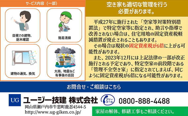 一級建築事務所による 空き家管理 サービス  シンプルプラン 3ヶ月 空家対策 防犯 防災 