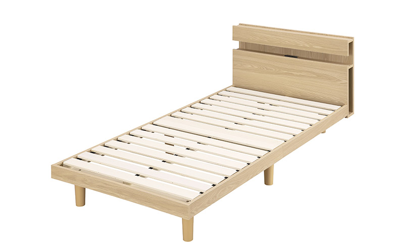 すのこベッド ナチュラル ベッド シングル アイリスオーヤマ SNBS-S すのこ ベッドフレーム ヘッドボード シングルベッド コンセント付き 2口コンセント 充電 寝具 収納 通気性 北欧 おしゃれ インテリア 寝室 