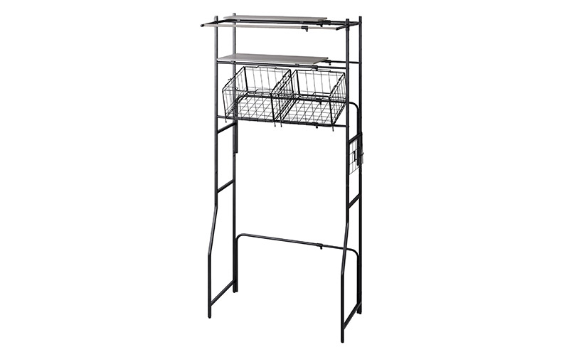 ランドリーラック バスケット付き伸縮スタイルランドリーラック アイリスオーヤマ ブラック BSSL-860R  バスケット付 伸縮ラック 洗濯機上収納 洗濯ラック 洗面所 収納 ラック ランドリー収納 可動棚 スリム 縦型 インテリア 