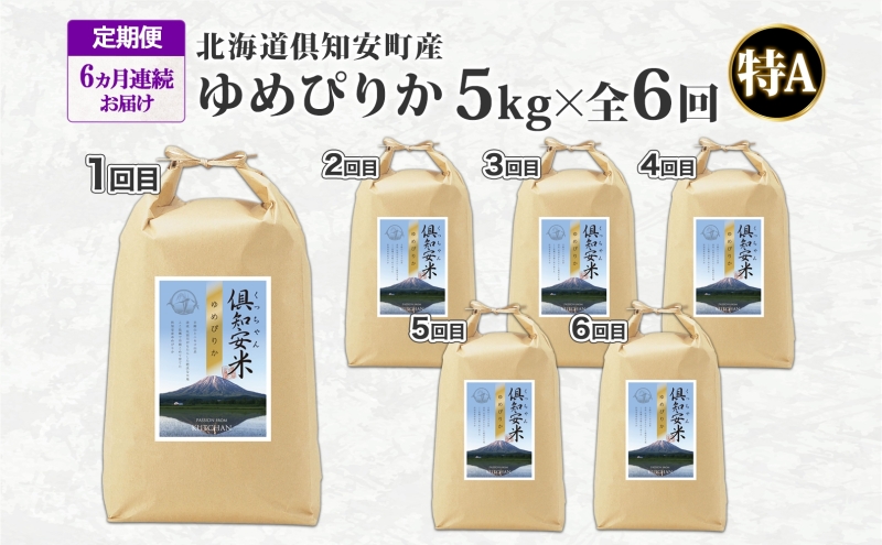 定期便 6ヵ月連続6回 北海道 倶知安町産 ゆめぴりか 精米 5kg 米 特A 白米 お米 道産米 ブランド米 契約農家 ごはん ご飯 もちもち 国産 人気 お取り寄せ ギフト 贈り物 備蓄 保存 おまとめ買い ショクレン 送料無料 倶知安 