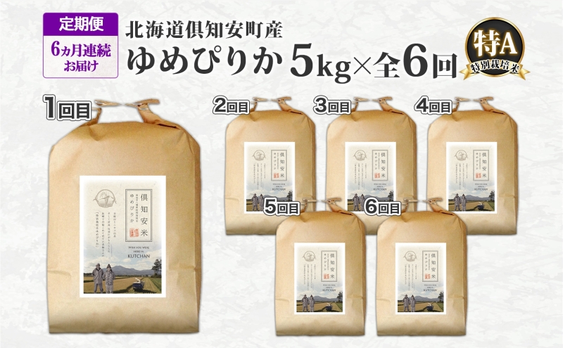 定期便 6ヵ月連続 全6回 北海道 倶知安町産 ゆめぴりか 特別栽培米 精米 5kg 米 特A 白米 お米 道産米 ブランド米 契約農家 ごはん ご飯 もちもち 国産 人気 お取り寄せ ギフト 贈り物 備蓄 