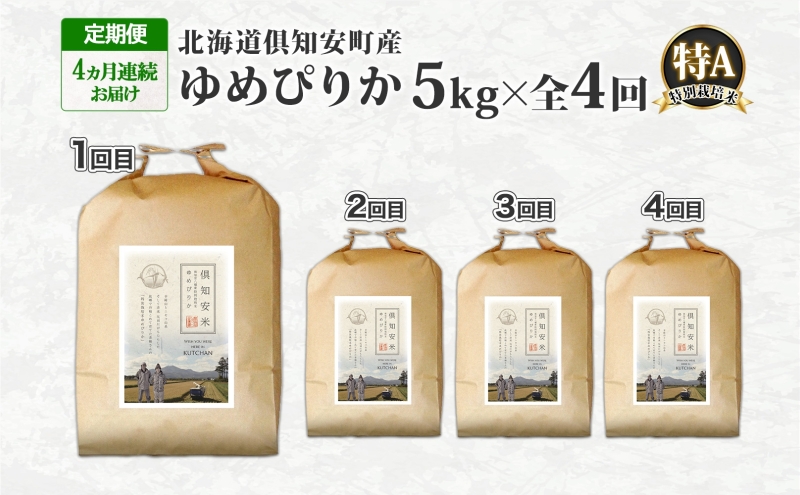 定期便 4ヵ月連続 全4回 北海道 倶知安町産 ゆめぴりか 特別栽培米 精米 5kg 米 特A 白米 お米 道産米 ブランド米 契約農家 ごはん ご飯 もちもち 国産 人気 お取り寄せ ギフト 贈り物 備蓄 