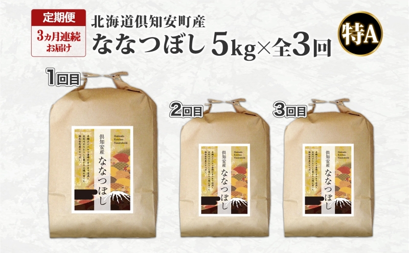 定期便 3ヵ月連続 全3回 北海道 倶知安町産 ななつぼし 精米 5kg 米 特A 白米 お米 道産米 ブランド米 契約農家 ごはん ご飯 あっさり ふわふわ 国産 人気 お取り寄せ ギフト 贈り物 備蓄 