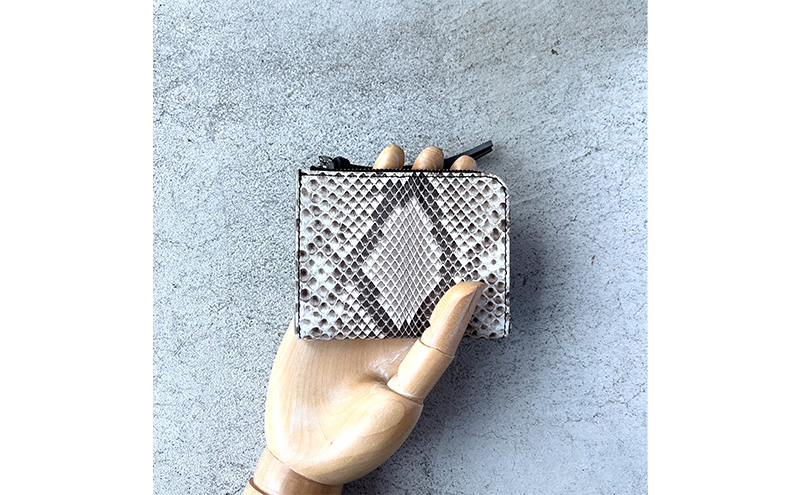 本革 L字ファスナーミニ財布 ダイヤモンドパイソンレザー ファッション小物 イタリアンレザー プレゼント ギフト 