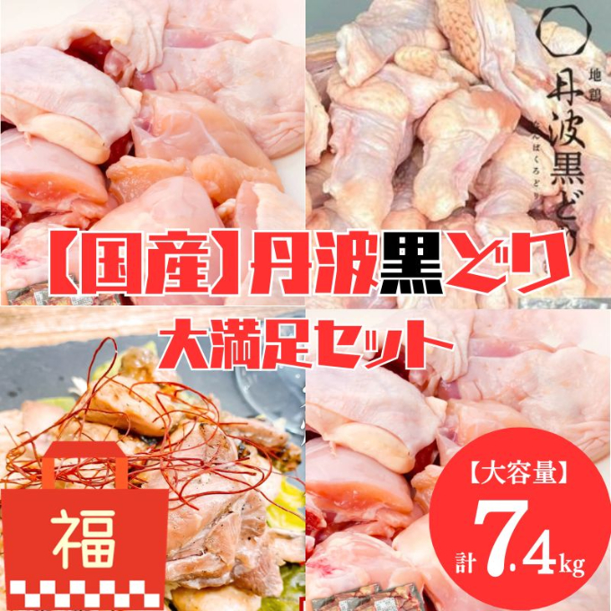 地鶏 丹波 黒どり 大満足セット 計7.4kg 福袋 モモ肉 炭火焼 手羽元 高タンパク低カロリー ダイエット  冷凍 鶏肉 国産 お肉 手羽 