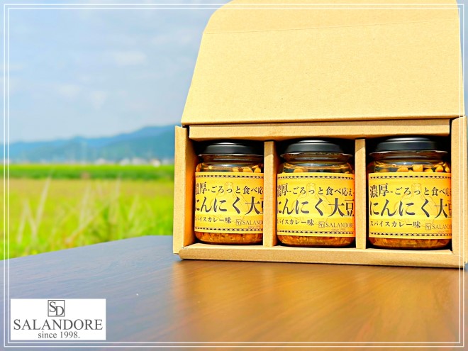 濃厚にんにく大豆_スパイスカレー味_3本セット 加工食品 豆類 大豆ミート 独自製法 高たんぱく 食物繊維 ミネラル ビタミン オリジナルの味付け 