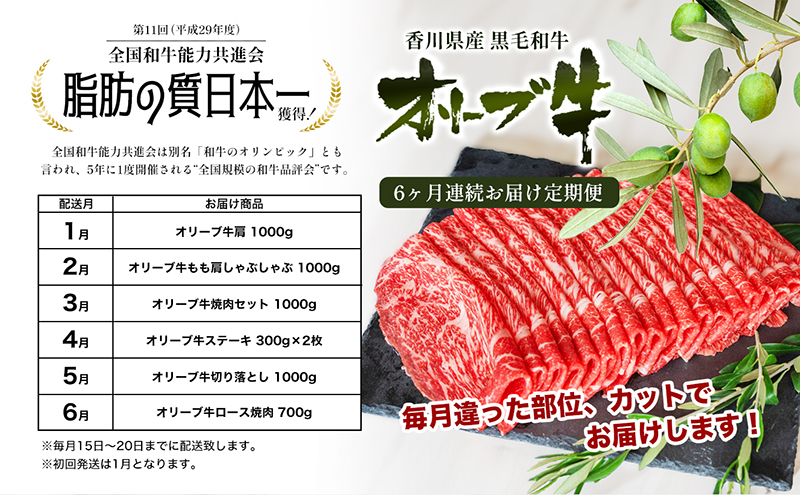 香川県産黒毛和牛オリーブ牛【6ヶ月お届け】大家族用 お肉 牛肉 焼肉 バーベキュー 
