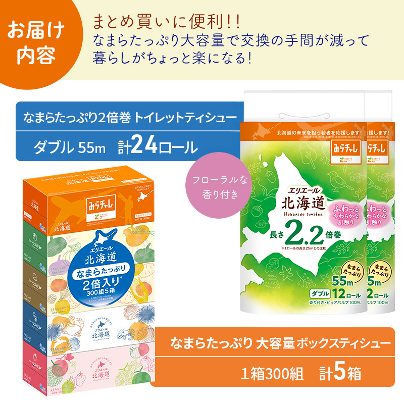 エリエール 収納に便利 コンパクト [アソートI] なまらたっぷり 大容量 トイレットペーパー ティッシュ トイレ ボックスティッシュ まとめ買い 防災 ひとり暮らし 紙 常備品 備蓄品 消耗品 日用品 生活必需品