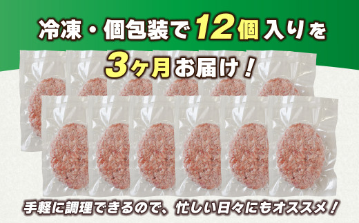 兵庫県淡路市のふるさと納税 【定期便3ヶ月】淡路島 極味ハンバーグ 150g×12個　　[牛肉100％ 冷凍食品 国産牛 ハンバーグ 化学調味料無添加]