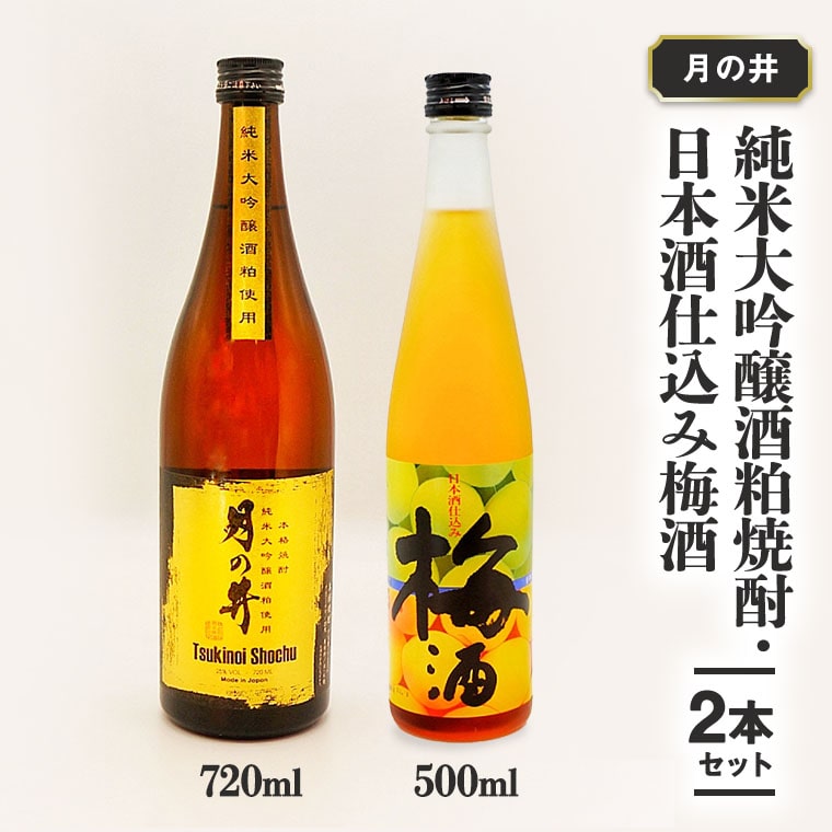 【茨城県大洗町】純米大吟醸 酒粕焼酎 720ml 日本酒 仕込み 梅酒 500ml 2本 セット 月の井 大洗 地酒 酒粕焼酎 国産梅 日本酒 焼酎 茨城