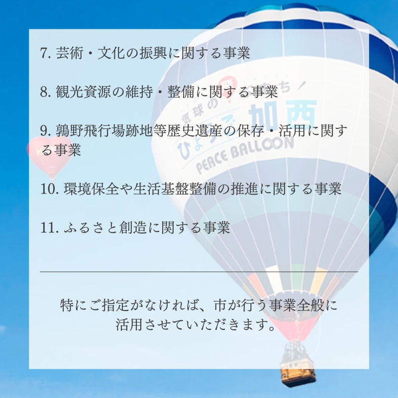 【返礼品なし】加西市 寄附のみ応援受付（1口：1,000円） お礼の品なし 支援 自治体支援 活動資金 応援資金 自治体自治体にお任せ 