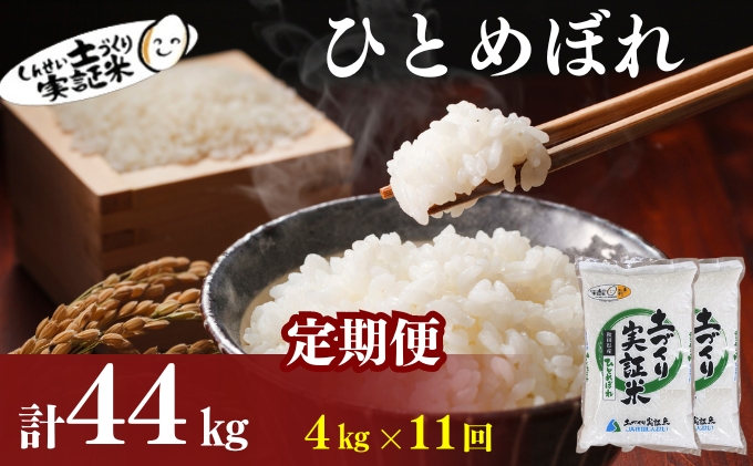 米 定期便 全11回 秋田県産 ひとめぼれ 4kg (2kg×2)×11回 計44kg 令和7年産［2025年11月頃から出荷予定］土づくり実証米 JAしんせい【 精米 白米 米 コメ お米 おこめ ブランド米 ご飯 ごはん 先行受付 新米 低たんぱく 産地直送 送料無料 高評価 秋田 にかほ 】