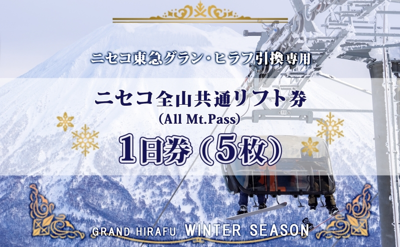 ニセコ 全山共通 リフト券 All Mt.Pass 1日券 【5枚】 2025-2026シーズン スキー リフト券 スポーツ 羊蹄山 雪 パウダースノー ニセコ 倶知安町 スキー場 冬山 雪山 ウインタースポーツ スノボ 