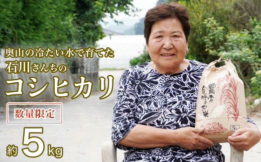 令和7年産 奥山の冷たい水で育てた 石川さんの コシヒカリ 5kg 17000円 新米 お米 米 こめ 産地直送 国産 農家直送 期間限定 数量限定 特産品 2025年産 令和7年度産 2025年度産 甘い もちもち もっちり つやつや ツヤツヤ 旨味 香り 粘り 人気 おすすめ 内祝い お祝い 贈答品 お返し プレゼント 土産 お礼 お取り寄せ 愛南町 愛媛県 石川健一