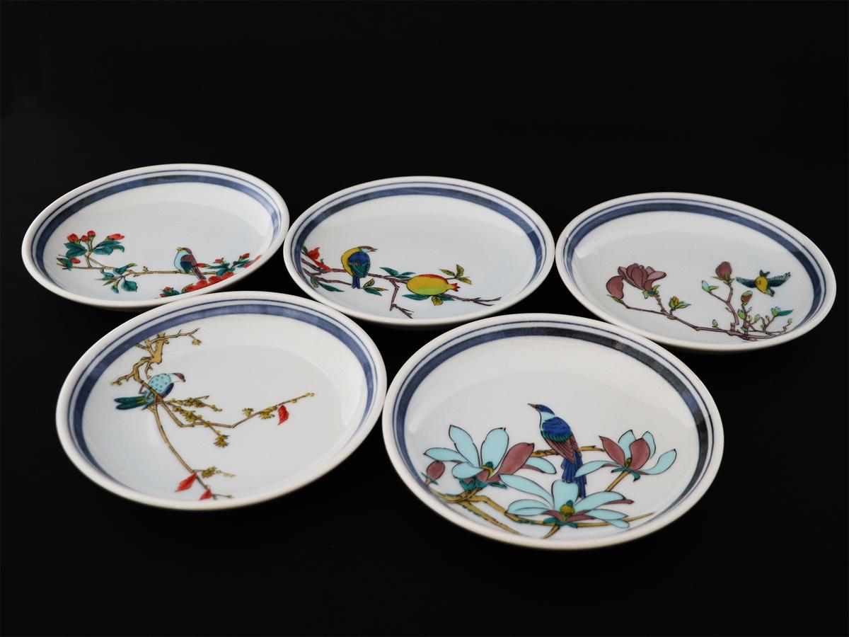 九谷焼　4.5号皿揃　花鳥絵変り（5枚セット）a01 食器 キッチン雑貨 キッチンアイテム 雑貨 小物 お皿 丸皿 食卓 テーブルコーディネート 