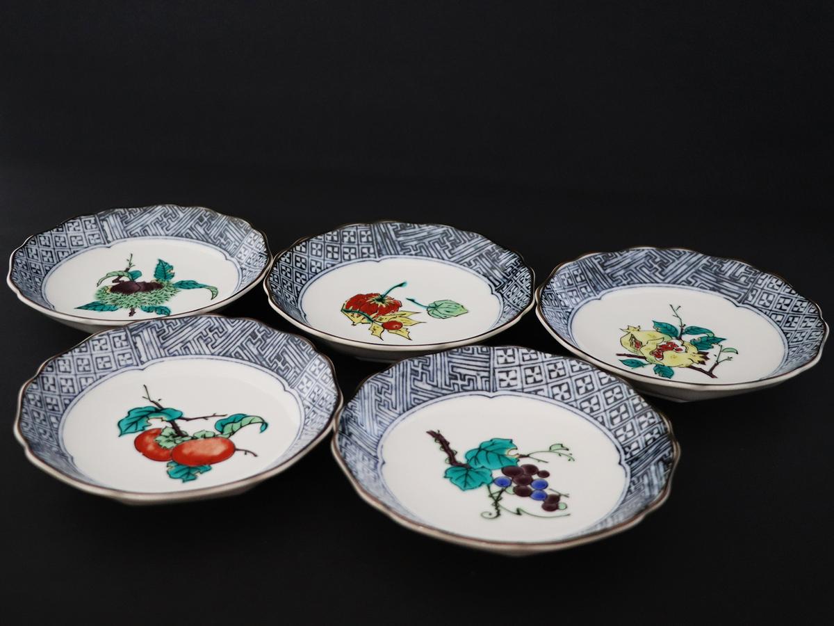 九谷焼　4.2号皿揃　果実絵変り（5枚セット）a01 工芸品 