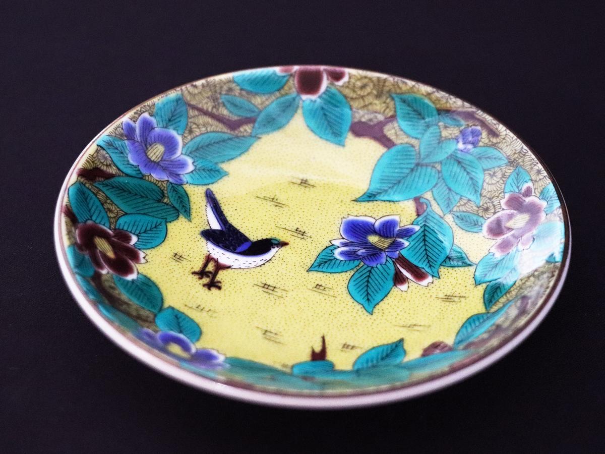 九谷焼 3.2号皿揃 吉田屋椿に鳥 （5枚セット）a01 工芸品 （石川
