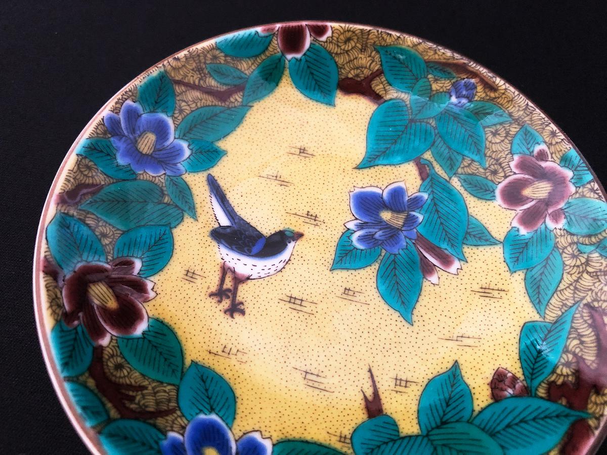 九谷焼 3.2号皿揃 吉田屋椿に鳥 （5枚セット）a01 工芸品 （石川