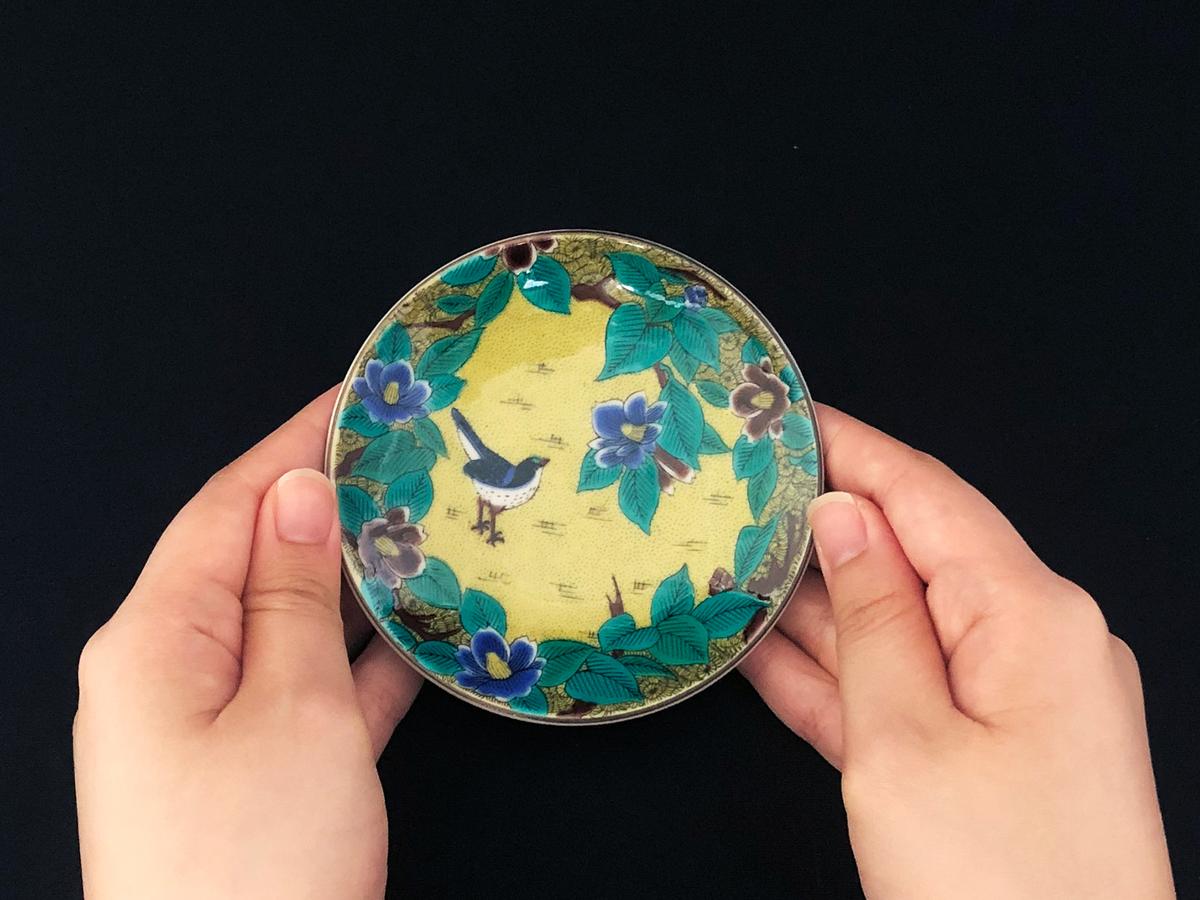 九谷焼 3.2号皿揃 吉田屋椿に鳥 （5枚セット）a01 工芸品 （石川