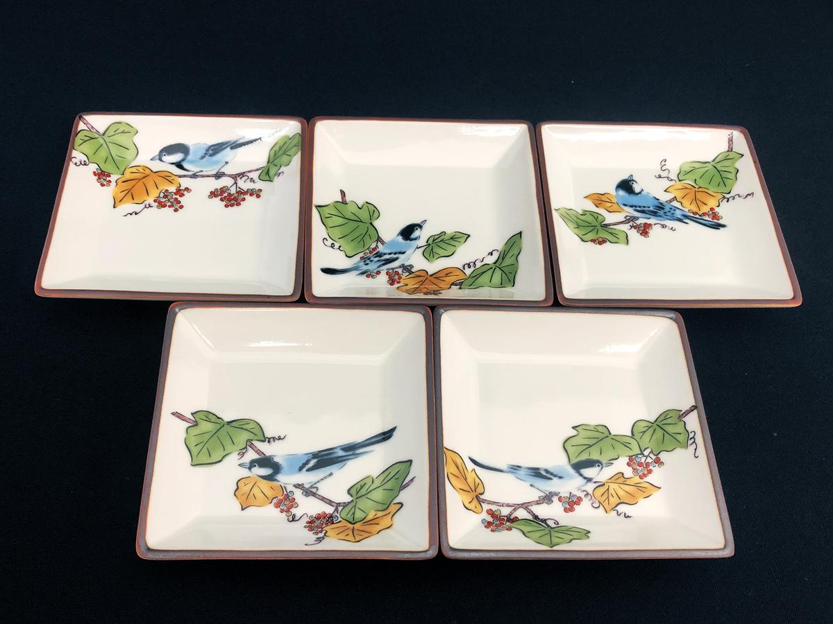九谷焼　3号皿揃　ぶどうに鳥 （5枚セット）a01 食器 キッチン雑貨 キッチンアイテム 雑貨 小物 お皿 角皿 食卓 テーブルコーディネート 