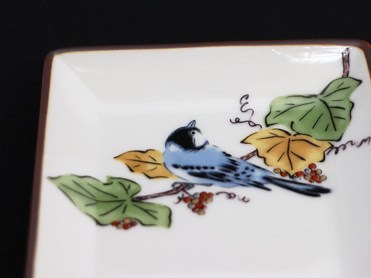 九谷焼　3号皿揃　ぶどうに鳥 （5枚セット）a01 食器 キッチン雑貨 キッチンアイテム 雑貨 小物 お皿 角皿 食卓 テーブルコーディネート 