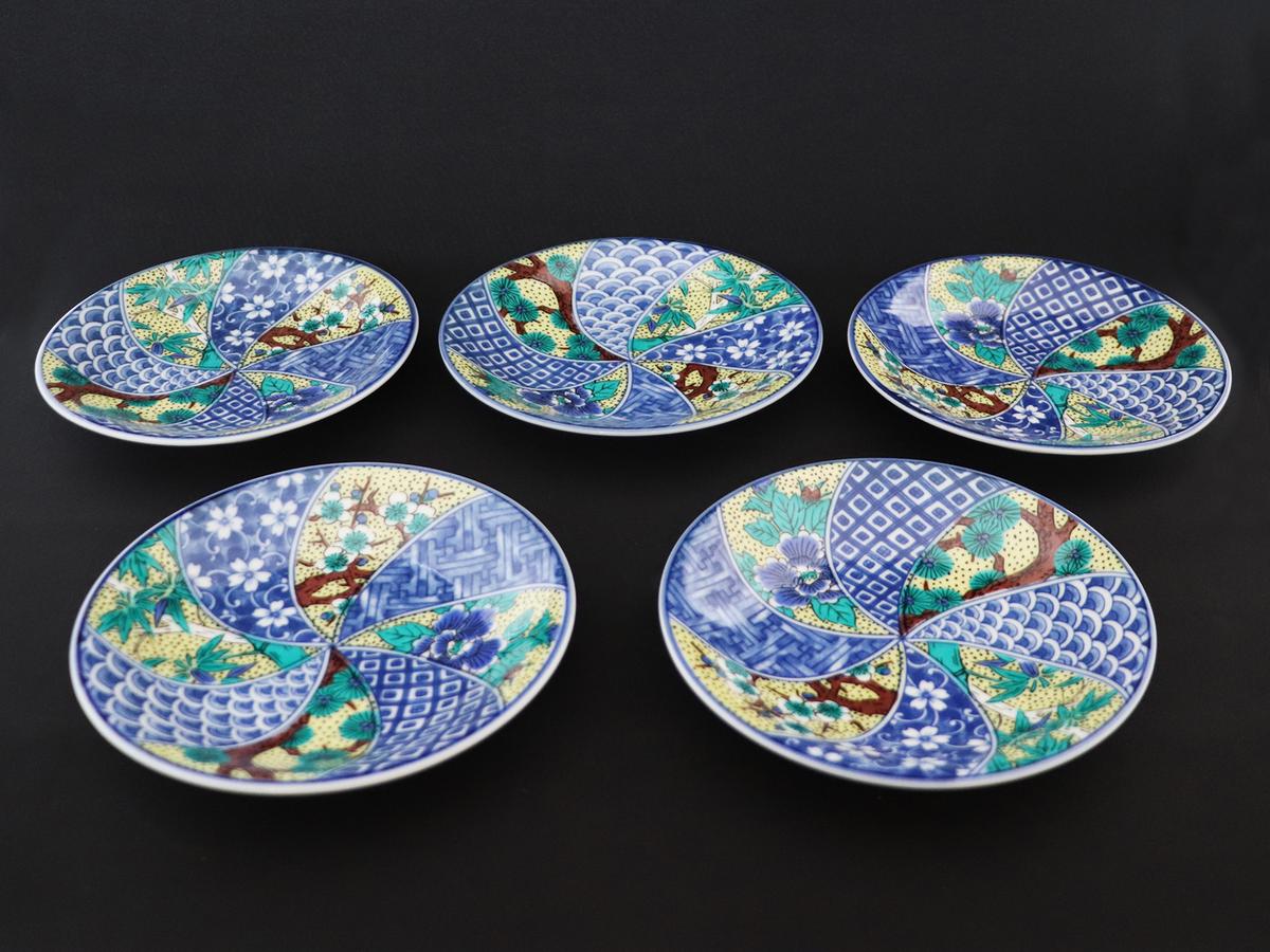 九谷焼　5.5号皿揃　吉田屋松竹梅 （5枚セット）a01 食器 キッチン雑貨 キッチンアイテム 雑貨 小物 お皿 丸皿 食卓 テーブルコーディネート 
