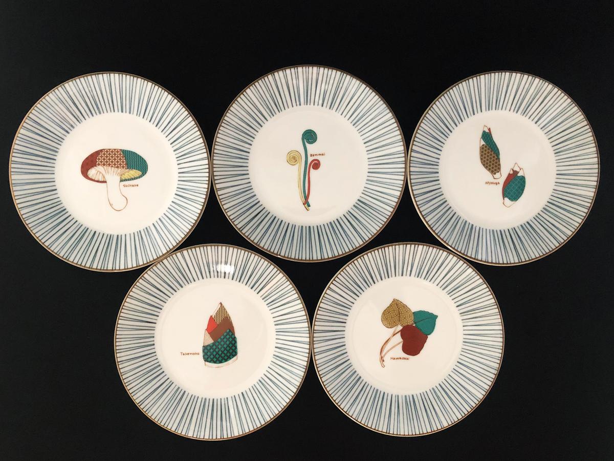 九谷焼　5.2号皿揃　山の幸 （5枚セット）a01 食器 キッチン雑貨 キッチンアイテム 雑貨 小物 お皿 丸皿 食卓 テーブルコーディネート 
