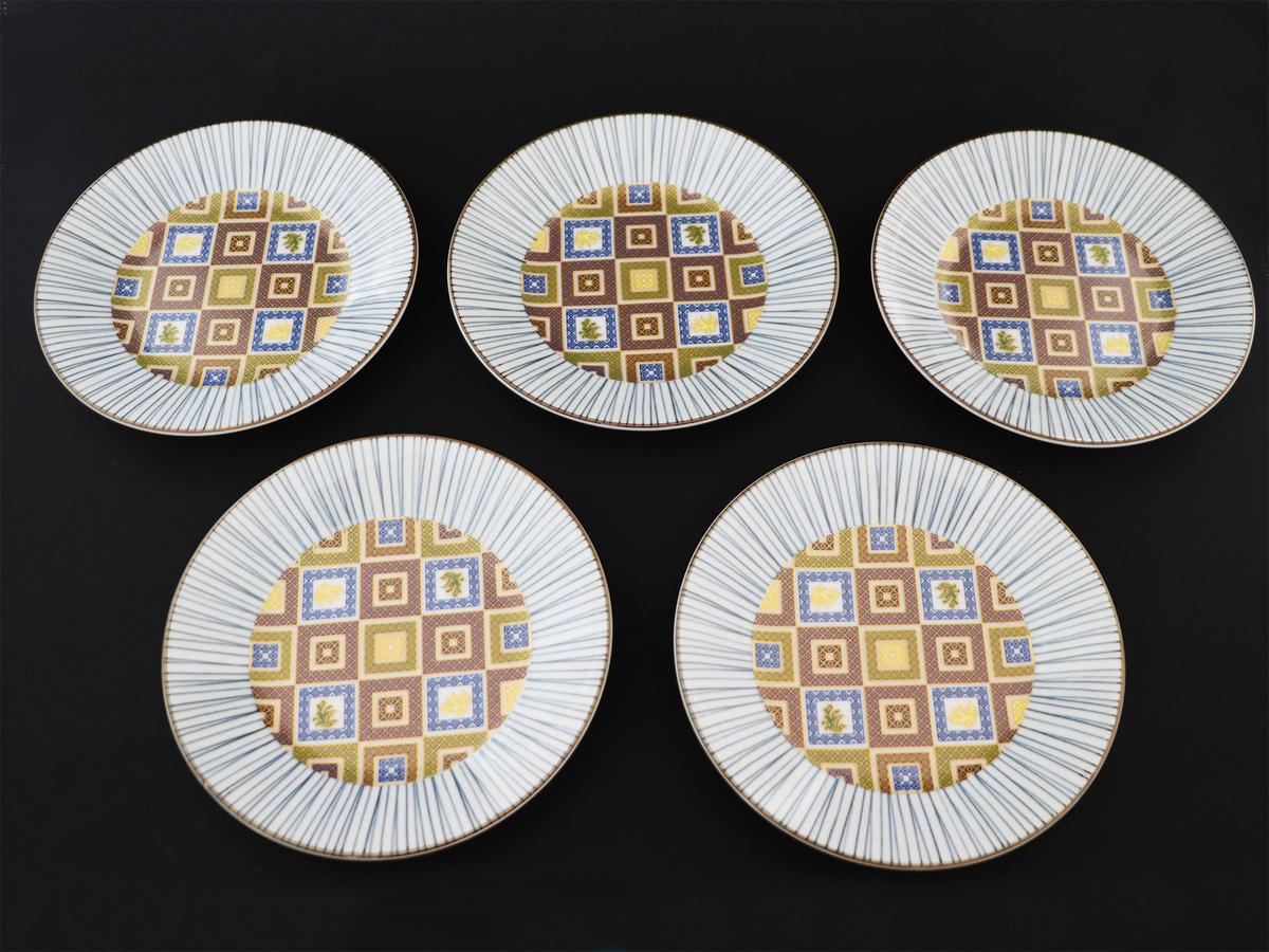 九谷焼　5.2号皿揃　石畳 （5枚セット）a01 食器 キッチン雑貨 キッチンアイテム 雑貨 小物 お皿 丸皿 食卓 テーブルコーディネート 