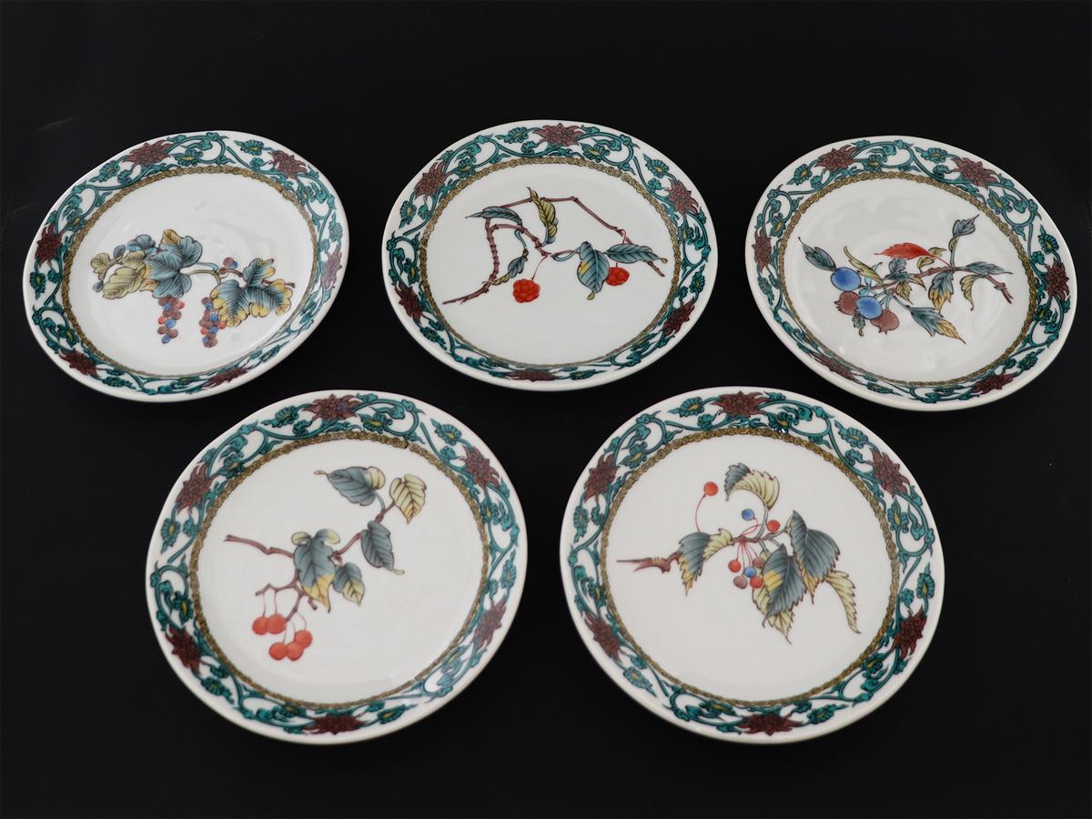 九谷焼　5.5号皿揃　山の幸絵変り （5枚セット）a01 食器 キッチン雑貨 キッチンアイテム 雑貨 小物 お皿 丸皿 食卓 テーブルコーディネート 