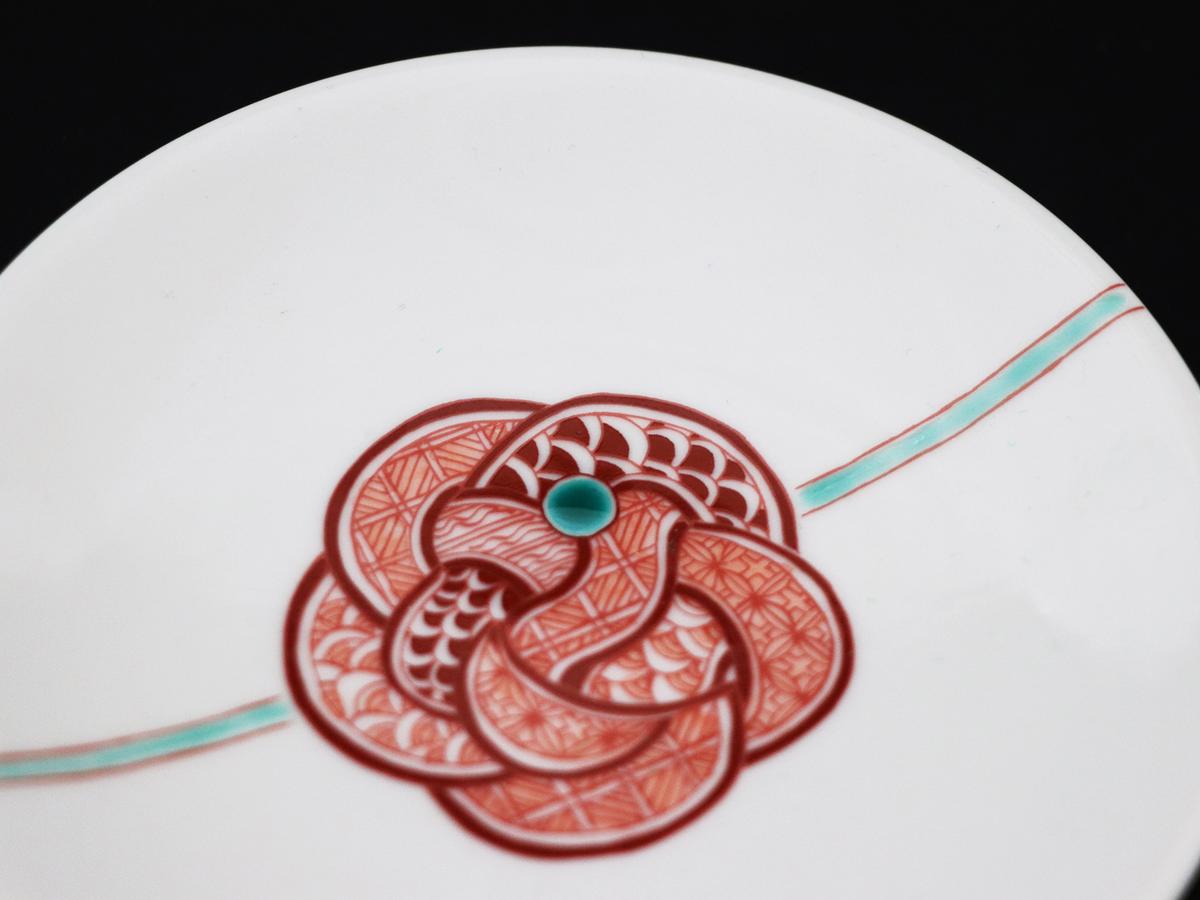 九谷焼　4号皿揃　赤絵水引文 （5枚セット）a01 食器 キッチン雑貨 キッチンアイテム 雑貨 小物 お皿 丸皿 食卓 テーブルコーディネート 普段使い 贈り物 